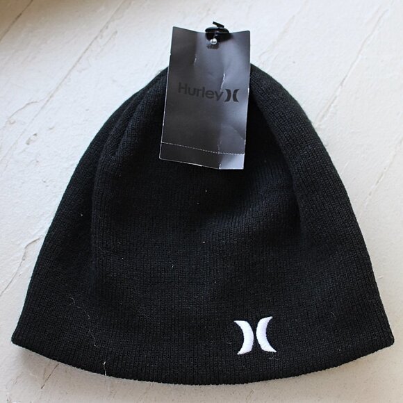 New w/Tags - Hurley Icon Staples Beanie in Black, One Size - Picture 1 of 5